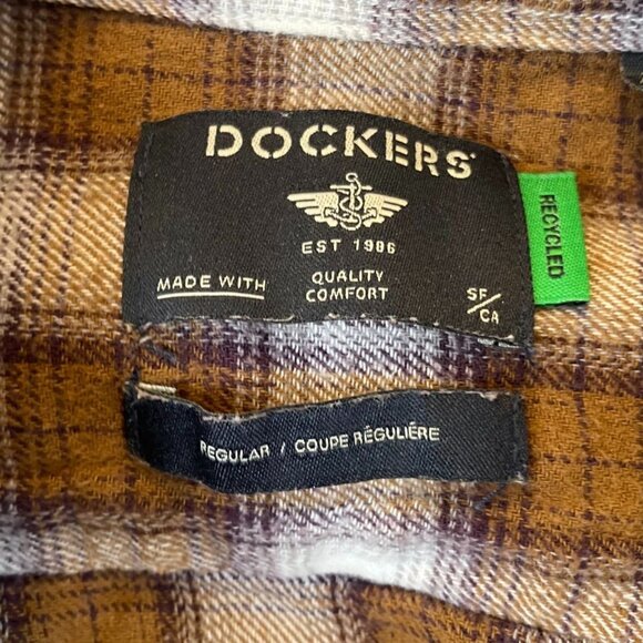 Dockers Mens Shirt L Plaid Long Sleeve Brown & White Checkered  Recycled - Picture 4 of 8